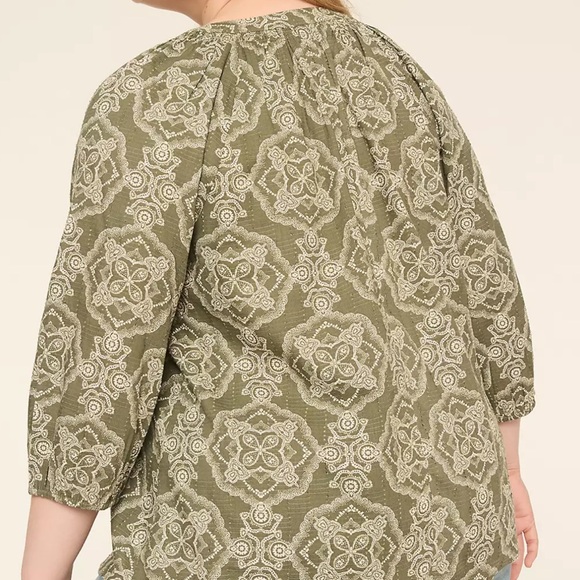 Lane Bryant Olive Patterned Blouse - Picture 2 of 4